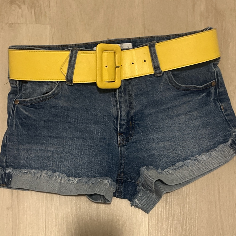Denim Shorts with Yellow Belt
